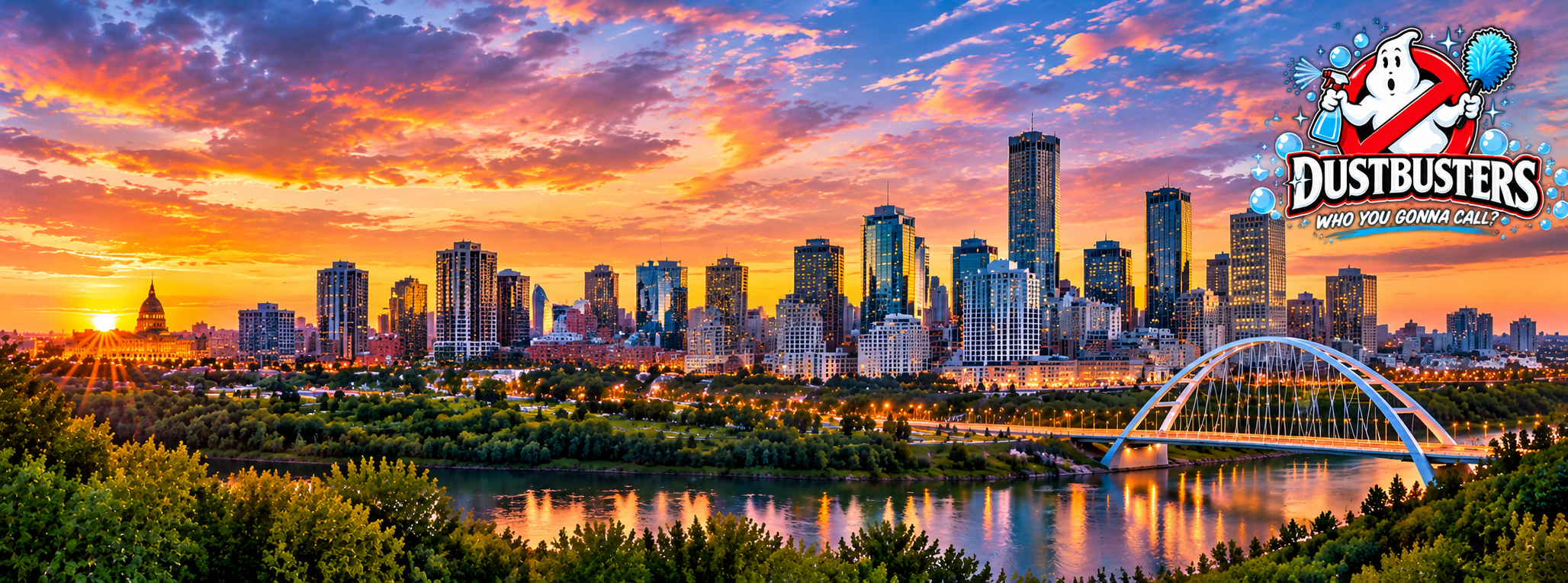 Dustbusters Edmonton sunset skyline cover